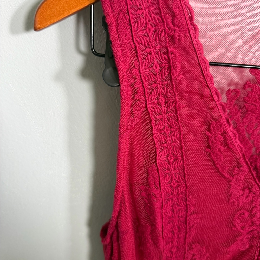 Free People Sleeveless Lace Mini Dress in Deep Rose 2 - Picture 8 of 8